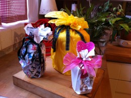 filled and wrapped containers for our WI stall for the School Fete in June...