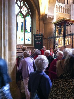 Val collecting our Banner before we all make our departure from the Cathedral